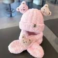 Toddler Winter Bear Hat Scarf Set Kids Earflap Beanie Warm Fleece Scarves Wrap Baby Girl Boy Neck Warmer. 