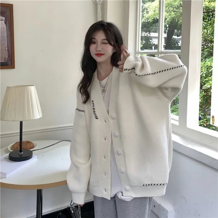 Autumn%20and%20Winter%20New%20Lazy%20Wind%20Sweater%20Cardigan%20Coat%20Women's%20Korean-Style%20Mid-Length%20Outerwear%20Student%20Knitwear%20Loose%20All-Matching%20-%20Image%202