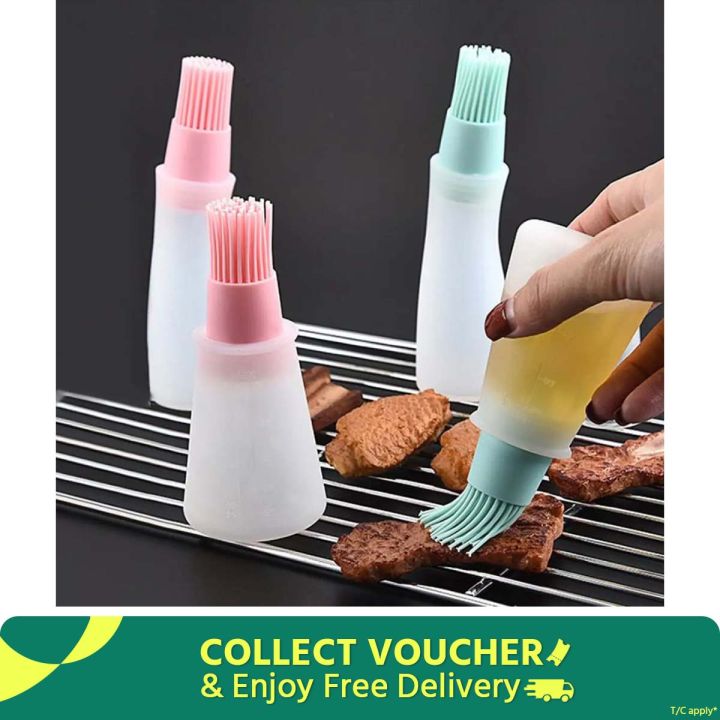 Oil Bottle Tool with Silicone Brush Heat Resistant BBQ Basting Barbecue Brush Cooking Frying Pastry Oil Brush