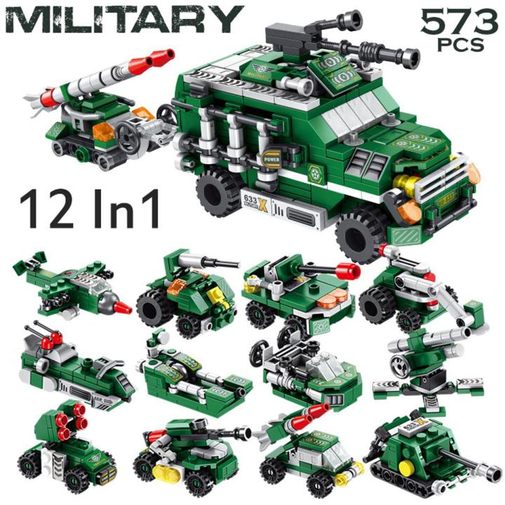 Panlos 573 Pcs Military 12 in 1 City Building Block for Kids 25 Play Style
