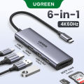 UGREEN USB C Hub 4K 60Hz, 6 in 1 Type C Dongle Adapter with 4K HDMI USB3.0 SD/TF Card Reader 100W PD Compatible for MacBook Pro Air HP XPS Yoga Chromebook Surface Go and More. 
