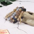 4Pcs/Set Boho Faux Agate Pearl Tassel Chain Charm Beaded Bracelet Women Jewelry.