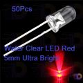 Water Clear LED Red 5mm Ultra Bright-50Pcs.