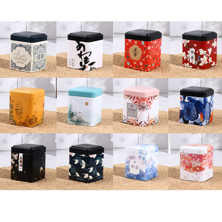 Tea Sealed Box Kitchen Storage Container Jar Square Can Candy Iron Vintage MJD