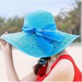 Women Colorful Big Brim Straw Bow Hat Sun Floppy Wide Brim Hats Beach Cap. 