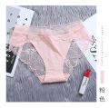 Women Ice Silk Panties Lace Seamless Hollow Out Mid Waist Underwear. 