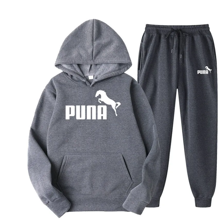 Spring Fleece Hoodies Two Piece Sets Puna Horse Tracksuit Men and