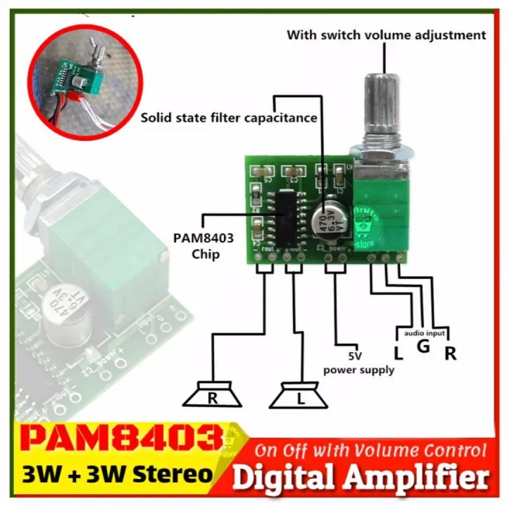PAM8403%205V%20Power%20Audio%20Amplifier%20Board%202%20Channel%203W%20Volume%20Control%20Module%20or%208403%20-%20Image%202