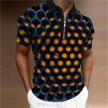 Summer Men's Collar Polo Shirt Golf Optical Illusion 3d Print Street Short Sleeves Zipper Print Clothing Designer Breathable. 
