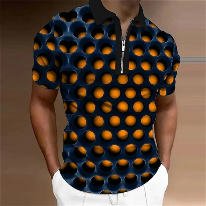 Summer%20Men's%20Collar%20Polo%20Shirt%20Golf%20Optical%20Illusion%203d%20Print%20Street%20Short%20Sleeves%20Zipper%20Print%20Clothing%20Designer%20Breathable%20-%20Image%202