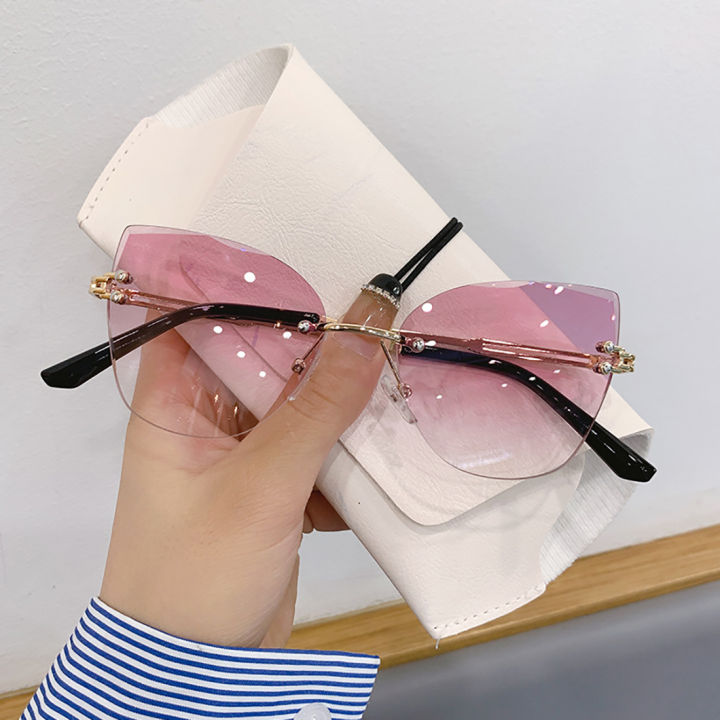 2023 New Ladies Cat Ear Sunglasses Classic Rimless Gradient Sunglasses High Quality Women's Brand Designer Glasses Shadow UV400