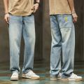 Wide Leg Jeans Men Baggy Pants Summer Straight Cut Loose Retro Blue Denim Pants Streetwear Fashion Pockets Vintage Man Clothes.
