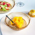 Transparent Glass Plate Dishes Deep Plates Microwaveable Oven round Binaural Plate Dish Household Plate Dinner Plate Steak Plate. 