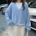 Pink Gentle Knitted Cardigan for Women 2023 Autumn and Winter New Loose Korean Style Sweet Girl College Sweater Coat. 