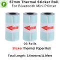 3 Rolls, Size: 57mm X 30mm, Self-Adhesive Inkless Waterproof Blue Color Thermal Sticker Paper Roll  - Perfect For Mini Printer, Portable Printer, Printer Mini, Label Printer, Model C9, PT 210, 230,X5, X6,C22 Etc.. 