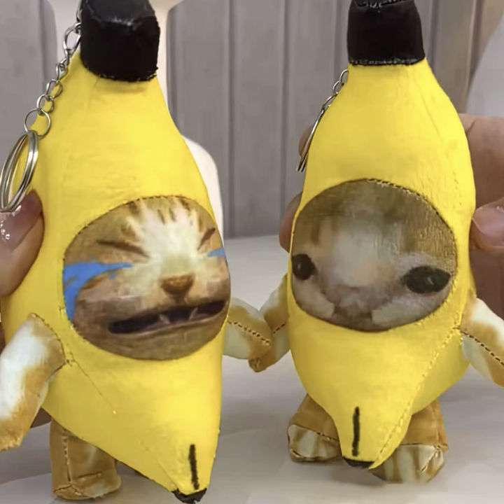 Banana Cat Crying Toys Happy Banana Cat Keyring Meme Cat In Banana Cat Pendant Doll Keychain Plush Toy Sad Cry Bananacat For Kid