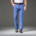 Summer Spring Men's Classic Relaxed Fit Flex Jean 2023 New Men High Waist Business Casual Classic Black Blue Denim Trousers.