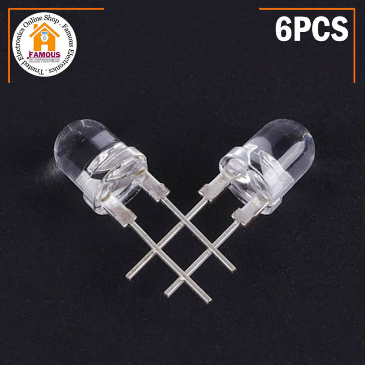 6PCS- 10mm TRANSPARENT WHITE 10mm Water Clear LED White 10mm Ultra ...