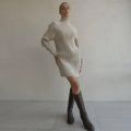 White Knitted Dress Turtleneck Long Sleeve Oversized Sweater Dress Female Fashion Short Autumn Winter Dresses For Women 2023.