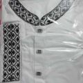 Men's Premium Quality White Embroidery Semi Long  Panjabi with Snap Button. 