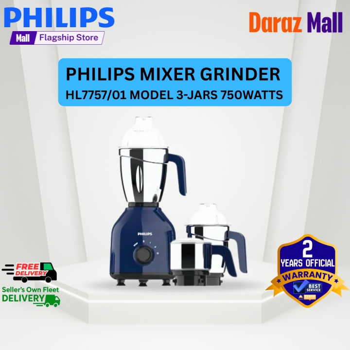 Philips HL7757/01 Premium Blue 750Watts 3 Jar Mixer Grinder – Heavy Duty, Stainless Steel,(Official Warranty)