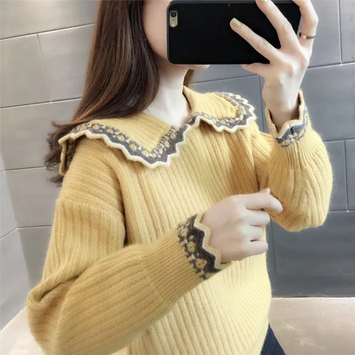 Doll%20Collar%20Sweater%20Women's%20Loose%20Outer%20Wear%20New%20Autumn%20and%20Winter%20Cute%20Sweet%20Fashion%20Sweater%20Age-Reducing%20Top%20-%20Image%203