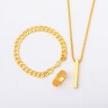 3pcs Trendy Stainless Steel Square Pendant Chain+Bracelet +Ring for Men - Sleek & Classic Design. 