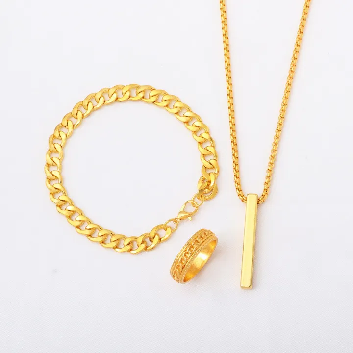 3pcs%20Trendy%20Stainless%20Steel%20Square%20Pendant%20Chain+Bracelet%20+Ring%20for%20Men%20-%20Sleek%20&%20Classic%20Design%20-%20Image%204