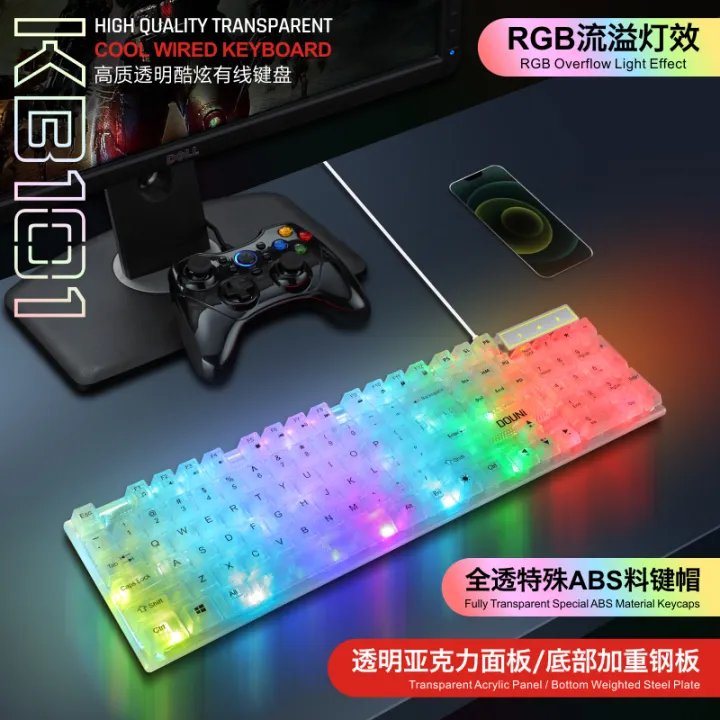 Douni%20KB101%20Colorful%20Luminous%20RGB%20Transparent%20Keyboard%20Mechanical%20Feel%20Laptop%20Gaming%20Wired%20Keyboard%20-%20Image%207