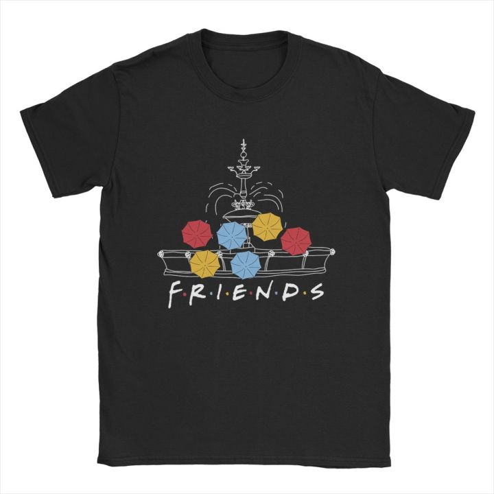 Fountain Umbrellas Friends TV Show T-Shirts Men Funny 100% Cotton Tees Round Neck Short Sleeve T Shirts Printed Tops