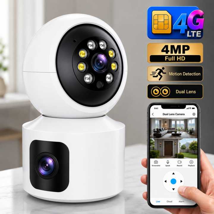 4G Sim Supported Dual Lens V380 Full Color Doll PTZ IP Camera