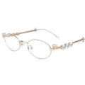Rhinestone Stainless Steel Oval Frame Glasses Women's Punk Retro Anti Blue Light Eyewear Girl Reading Spectacles. 