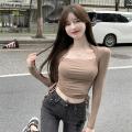 Y2K T-shirt Woman Winter Autumn Long Sleeve Crop Top V-neck Basic Skinny Tee Shirt Femme Korean Fashion Clothes.