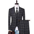 Men Fashion 3 Pieces Suit Spring Autumn Plaid Slim Fit Business Formal Casual Check Suits Office Work Party Prom Wedding Groom.