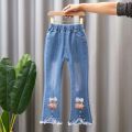 Baby Girls Cowboy Pants Spring Autumn Girls Casual Denim Trousers Children Clothing Kids Stretch Flared Pants for 4-10 Years. 