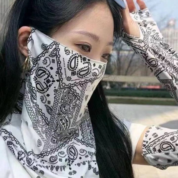 Summer sun protection mask, breathable, men's and women's ice silk ear-hanging neck scarf, full face sunshade, cycling facial mask, veil trend