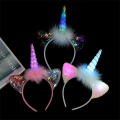 Unicorn Headband Hair Accessories Cartoon Unicorn Headband Rainbow Unicorn Theme Party Decoration LED Light Unicorn Headband Kids Girl Birthday Headwear.