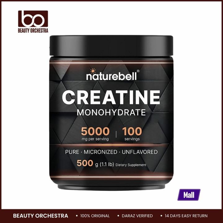 NatureBell Creatine Monohydrate Powder 500 Grams 5000mg Per Serving Unflavored Micronized Creatine Powder - Pre Workout | Keto | Vegan | Dissolves Easy | Filler Free - 100 Servings (1.1Lb)