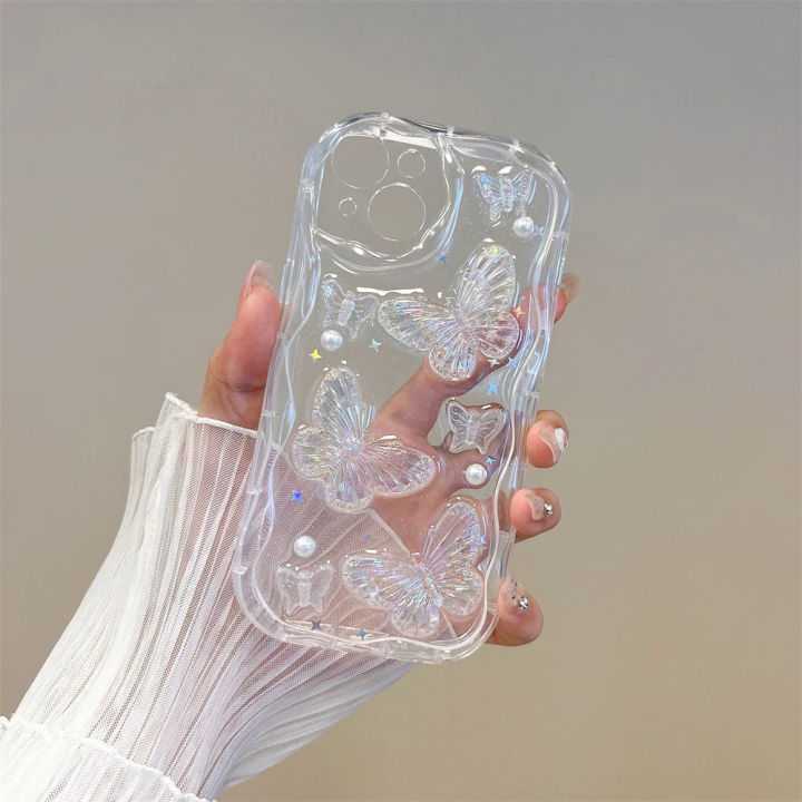 INS 3D Glitter Butterfly Transparent Phone Case For iPhone 11 14