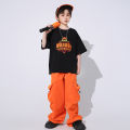 Ballroom Kids Hip Hop Clothing Oversize T Shirt Orange Casual Cargo Pants for Girl Boy Jazz Street Wear Dance Costume Clothes. 