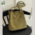 Trendy Top Handle With Outside Pocket Maroon Color Corduroy Tote Bag Shopping Bag/College/University Bag,Tote Bag.