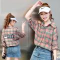 New plaid shirt ins Women's Loose Korean-Style Spring Long-Sleeved Shirt Brushed Hong Kong Style Shirt Retro Fashion. 