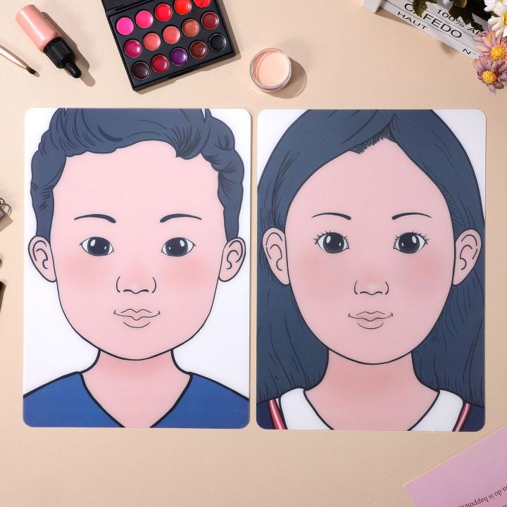 2Pcs Plastic Practice Face Training Makeup Template Model Painting Stencils Board Kids Face Paint Practice Board Side Faceing