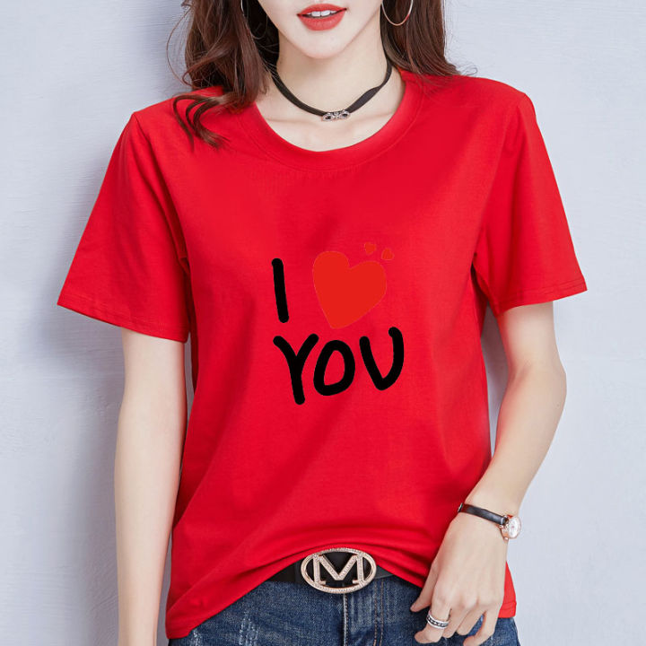 %5B%20In%20stock%20%5D%20Summer%20Korean%20Style%20Women's%20Clothing%20English%20I%20LOVEYOU%20Short%20Sleeve%20T%20Loose%20Slimming%20round%20Neck%20Pullover%20Bottoming%20Shirt%20-%20Image%204