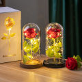 Artificial Flowers LED Red Rose Creative Valentine's Day Gift Rose in Glass Cover with Stand Light Up Rose Wedding Galaxy Rose.