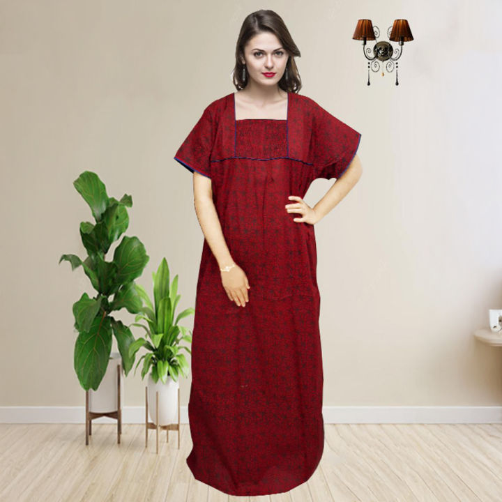 Block Printed Pure Cotton Maternity Maxi Dress for Women - Comfortable, Free Size
