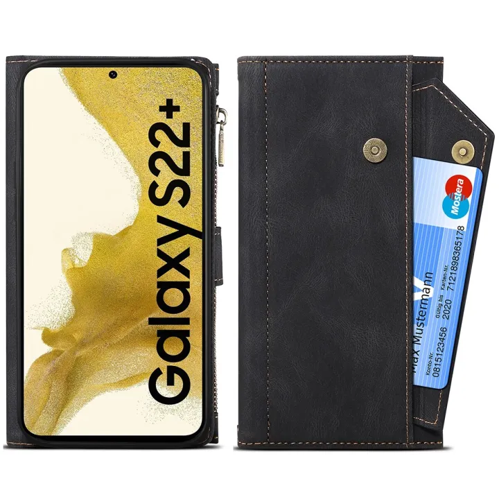 xprmy%20for%20Samsung%20Galaxy%20S22%20Plus%205G%20Vintage%20Leather%20Cover%20Flip%20Wallet%20Case%20Card%20Slots%20Zipper%20Pocket%20Handbag%20with%20Hand%20Strap%20-%20Image%203