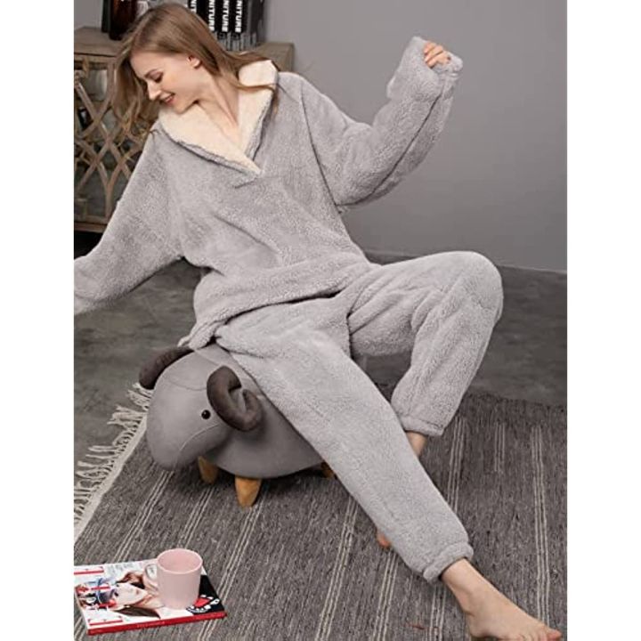Fleece%20Pajamas%20for%20Women%20Soft%20Comfy%20Fluffy%20Pajamas%20Set%20Pullover%20Pants%20Loose%20Plush%20Warm%20Clothes%20for%20Winter%20Sleepwear%20-%20Image%202