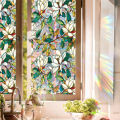 GC Static Cling Decorative Window Film, Vivid Plant Flower Stained Glass Window Decals Sticker Non-Adhesive, Sunscreen Window Clings For Living Room Kitchen.