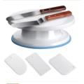 6 Combo Cake Decorating Turntable Rotating Cake Stand Cake Plate with 3 Scraper and  Stainless Steel Palette Knife 8" 2 pieces for Cake Decorating, Baking, Pastries and Icing Patterns, 28x7 cm, White. 